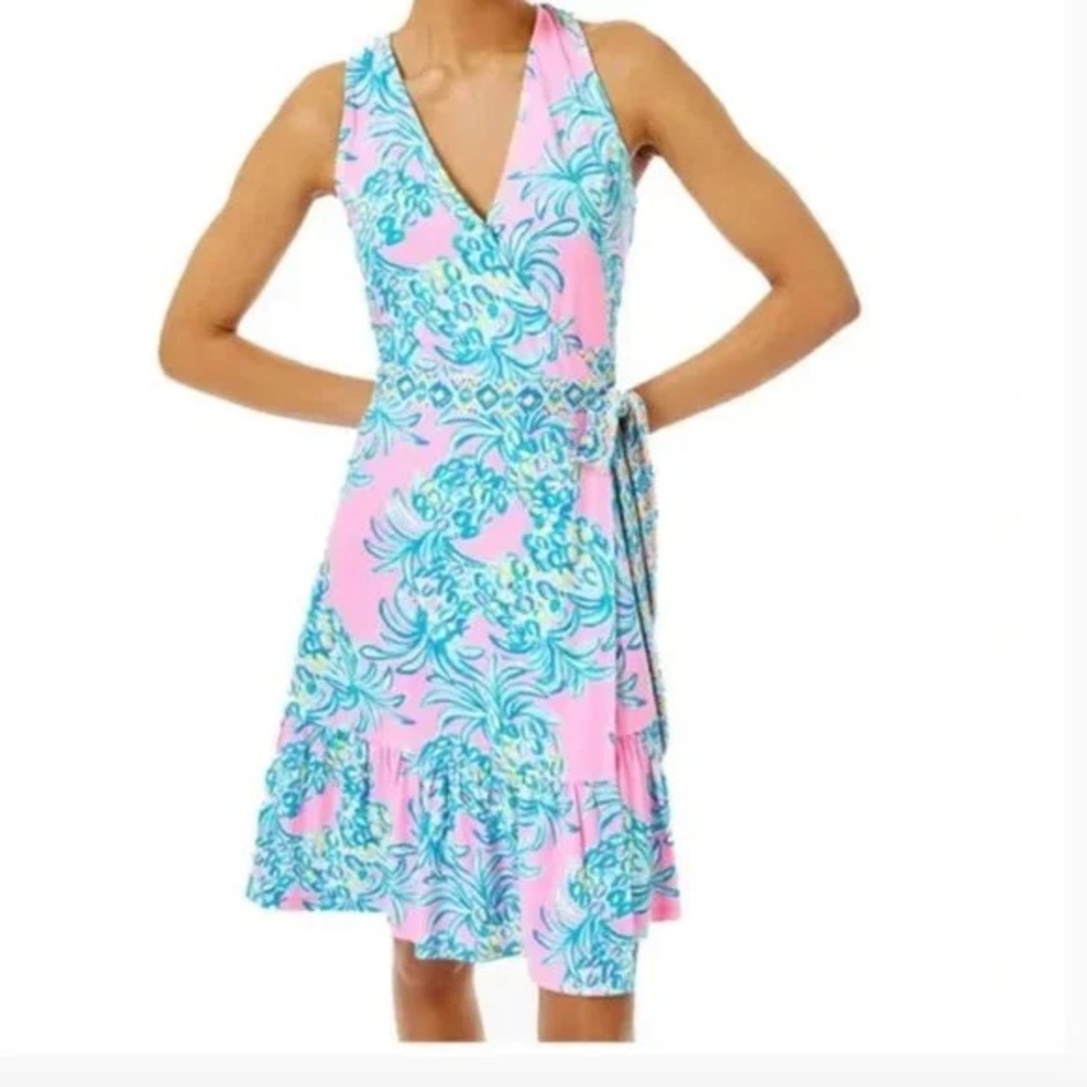 Lilly Pulitzer Pink and Blue V-Neck Mini Sundress